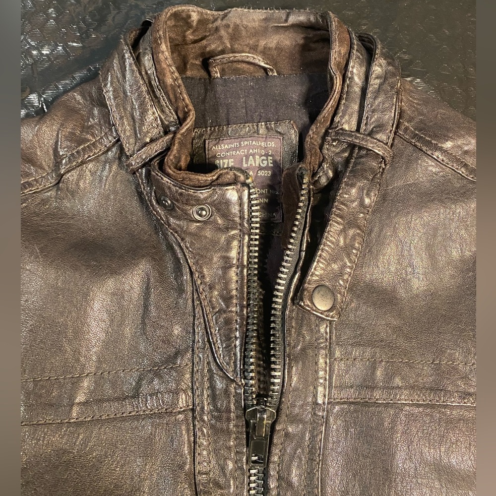 All Saints Brown Leather Jacket - Picture 2 of 13
